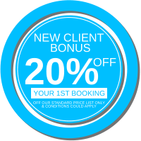 NEW CLIENT  BONUS 20% OFF your 1st booking off our standard price list only & conditions could apply