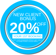 NEW CLIENT  BONUS 20% OFF your 1st booking off our standard price list only & conditions could apply