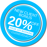 NEW CLIENT  BONUS 20% OFF your 1st booking off our standard price list only & conditions could apply