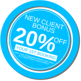 NEW CLIENT  BONUS 20% OFF your 1st booking off our standard price list only & conditions could apply